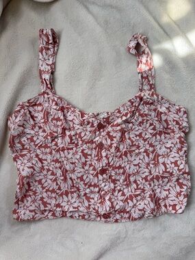 Abercrombie & Fitch Rose Floral Button-Front Crop Top
